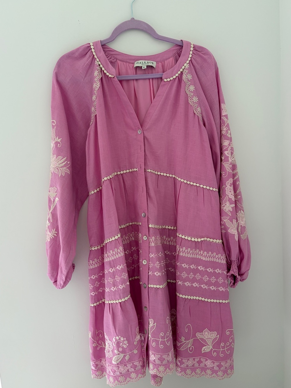 Hale Bob Pink Embroidered Boho Dress